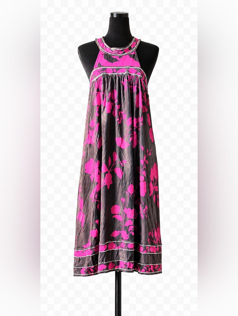 Vintage BCBG MaxAzaria Pink and Brown Floral Halter Dress